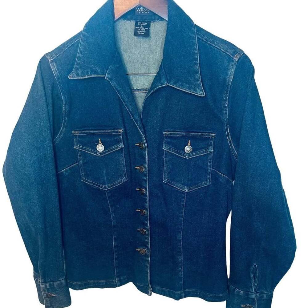 Vintage Willi Smith Stretch Denim Jean Jacket SZ L Cotton Spandex Western Boho